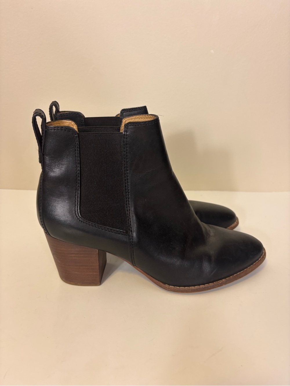 Madewell Black Leather Heeled Ankle Booties with Stacked Heel Size 9